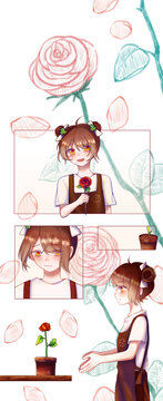 可愛卡通玫瑰花少女花店員工動漫人物