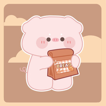 烘焙拿著面包的小豬貼紙