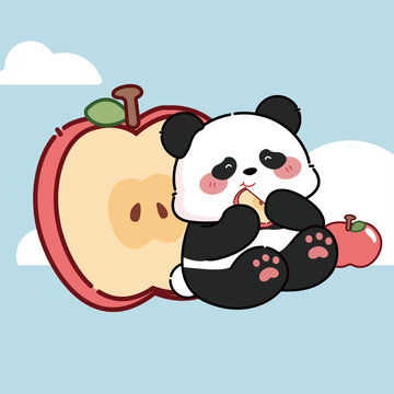 卡通熊貓?zhí)O果貼紙