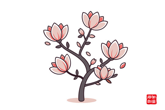 手繪簡約風(fēng)玉蘭花插畫