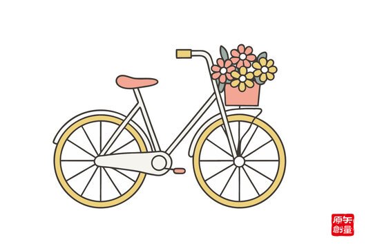 載花自行車簡約插畫