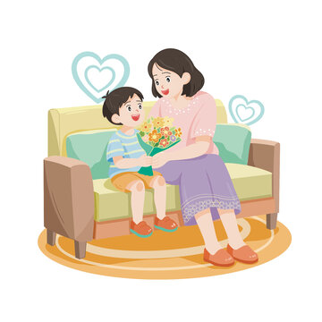 母親節(jié)男孩給媽媽送花