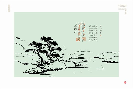 寫意山水國畫滁州澗邊