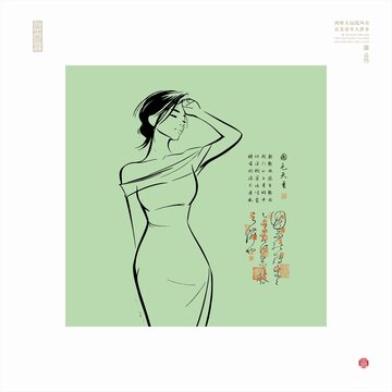 都市女性線條畫人物簡筆畫