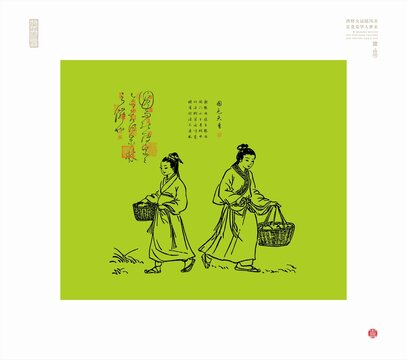 古代市井人物線描圖