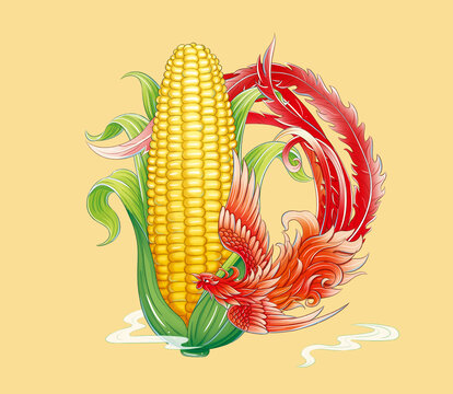 玉米國潮插畫