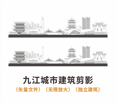 九江城市剪影線稿