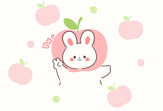 可愛兔子與蘋果萌趣插畫
