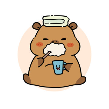 可愛(ài)水豚早起洗漱插畫(huà)
