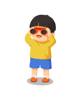 望遠(yuǎn)鏡小男孩卡通插圖插畫