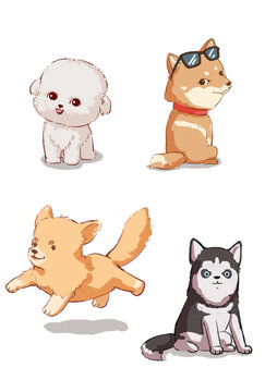 可愛狗狗比熊金毛哈士奇柴犬插圖小元素