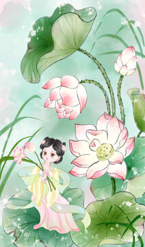 古風(fēng)荷花少女