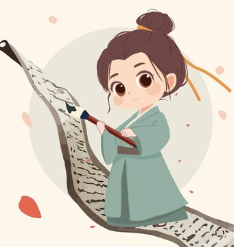 古風(fēng)漢服少女揮毫?xí)鴮懺姇ㄒ馐噶繄D分層