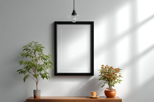 空白畫框擺件與咖啡杯的場景展示