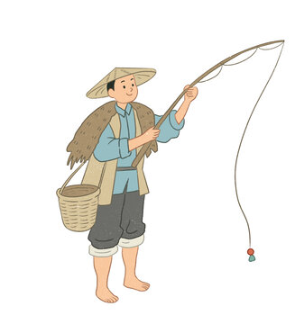 傳統(tǒng)裝扮的釣魚男子