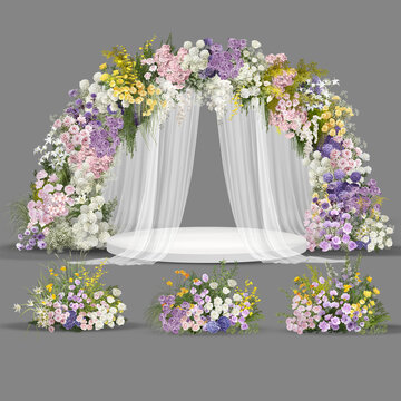 白粉紫黃婚禮花藝素材