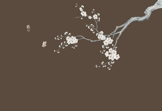 新中式梅花床頭背景