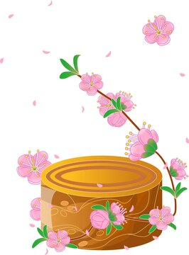 桃花繞樹樁插畫素材原創(chuàng)矢量插畫元素免扣