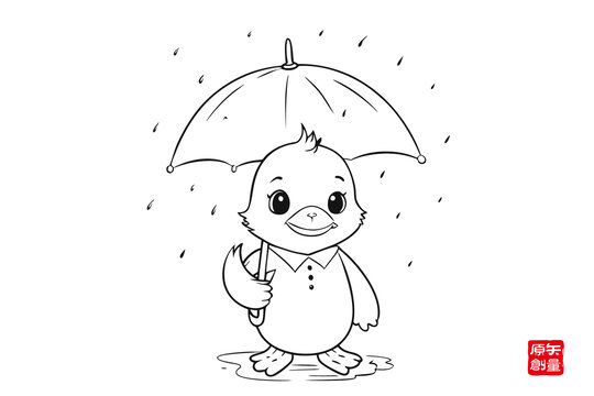 撐傘的可愛小雞雨中漫步