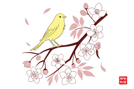 枝頭黃鶯與爛漫春花圖