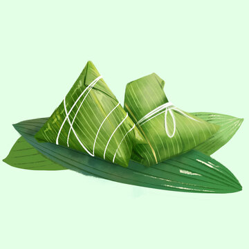端午手繪清新風粽葉包裹的美味粽子