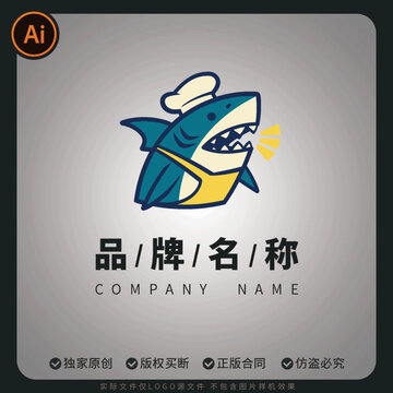 鯊魚廚師矢量創(chuàng)意logo卡通品牌標(biāo)志