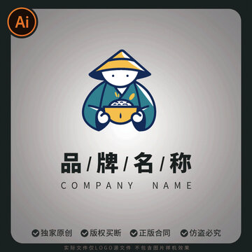 古風(fēng)持碗人物米飯大米糧食logo標(biāo)志