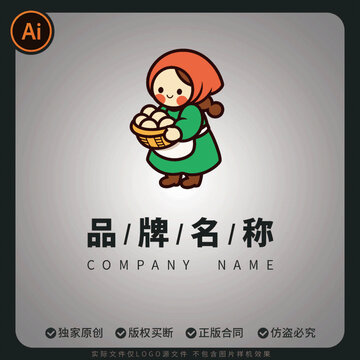 卡通農(nóng)婦抱著果籃logo商標(biāo)形象標(biāo)志