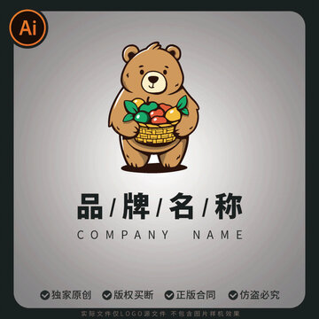 小熊捧果籃果蔬店logo商標(biāo)品牌標(biāo)志設(shè)計