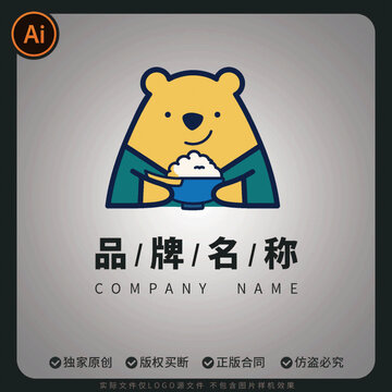 小熊捧飯米飯大米糧食農(nóng)產(chǎn)品logo