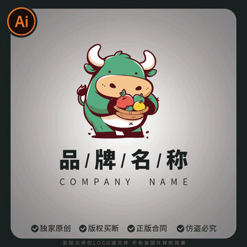 卡通小牛水果主題矢量LOGO商標(biāo)品牌標(biāo)志