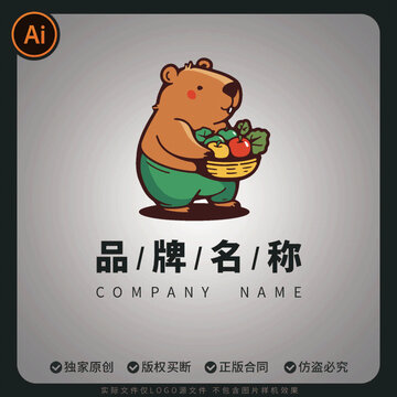 卡皮巴拉抱著蔬果籃logo矢量商標