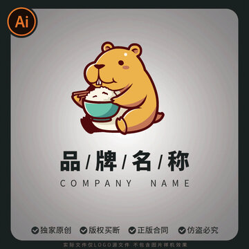 卡皮巴拉用餐卡通logo矢量商標(biāo)標(biāo)志設(shè)計