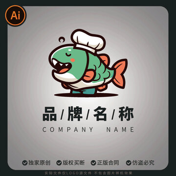 卡通廚師魚矢量創(chuàng)意logo品牌標志設計