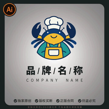 海鮮大閘蟹logo海鮮圖標(biāo)卡通夜市商標(biāo)