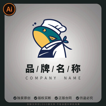 海鮮水產廚師魚創(chuàng)意品牌矢量logo標志