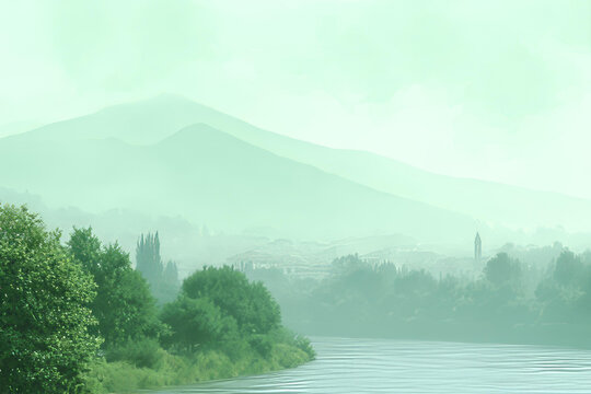 朦朧綠意山河美景