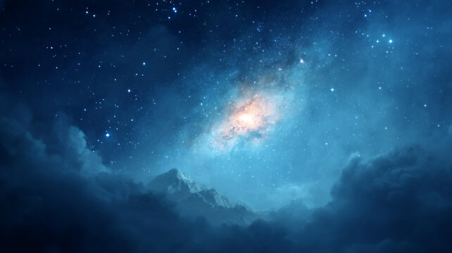 星云夜空與山巒云海