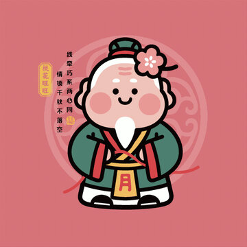 月老裝飾畫手機殼求姻緣求桃花旺旺矢量IP