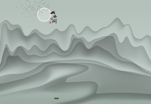 水墨風(fēng)山水間意境圖景