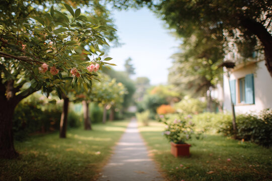 陽光明媚的花園小徑