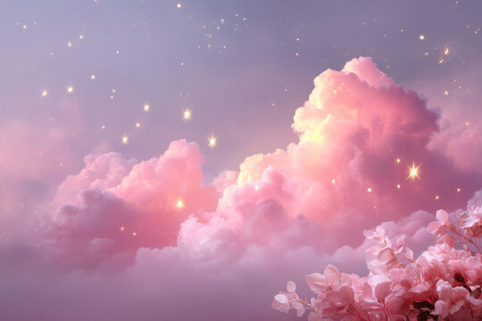夢幻粉紅色星空與柔軟云朵