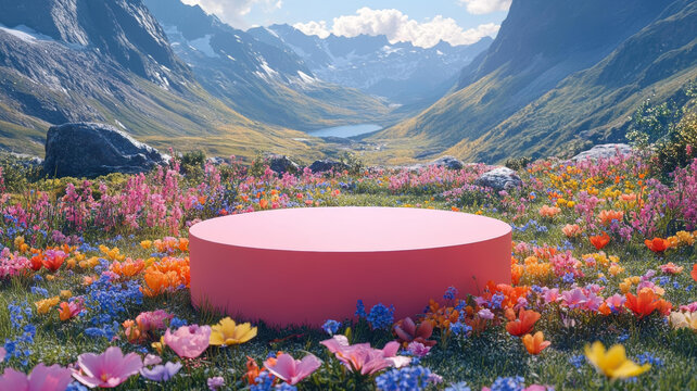 五彩繽紛的山花草地產品展示臺