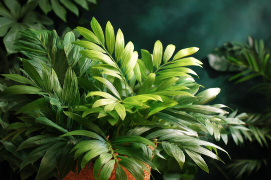 熱帶茂盛綠色植物組合背景圖