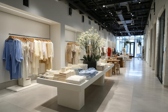 現(xiàn)代服裝店內(nèi)部陳列服裝