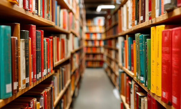 充滿知識(shí)的圖書館書架