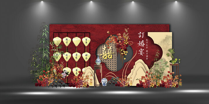 紅色新中式婚禮效果圖