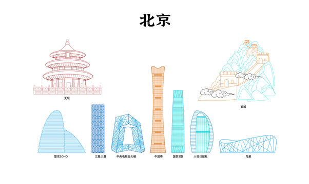 北京地標(biāo)建筑矢量線稿