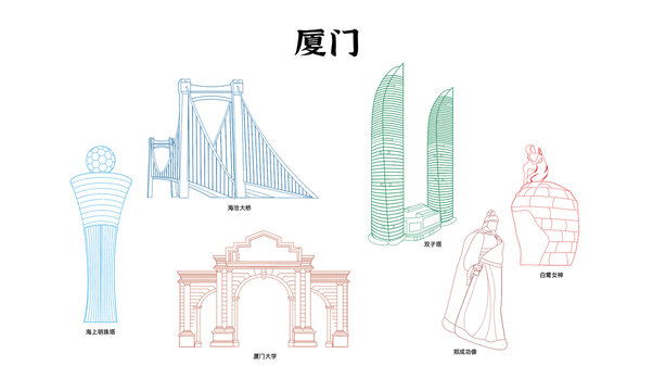 廈門標志性建筑線條插畫矢量線稿