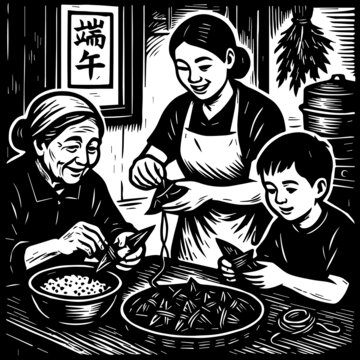 端午節(jié)黑白版畫(huà)